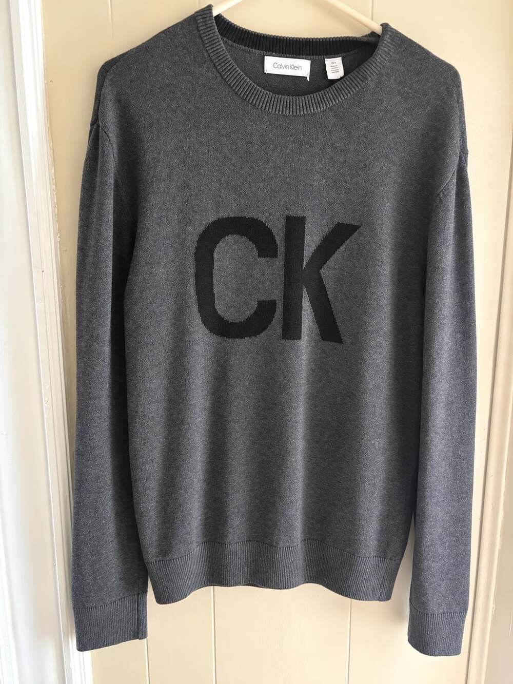 Calvin Klein Crew Neck Sweater Size M Gray Black CK Logo